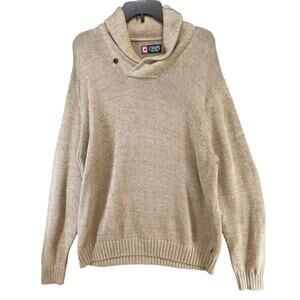 Chaps Sweater Mens XL Tan Brown Cotton‎ Shawl Collar Grandpa Preppy Cozycore